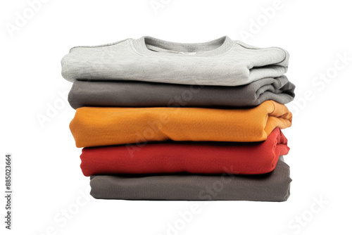 stack of folded t-shirts isolated on white or transparent png