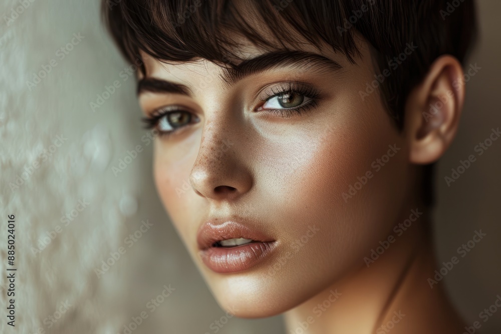 portrait of fashion model brunette hair short haircut hairstyle portrait of fashion model brunette hair short haircut hairstyle