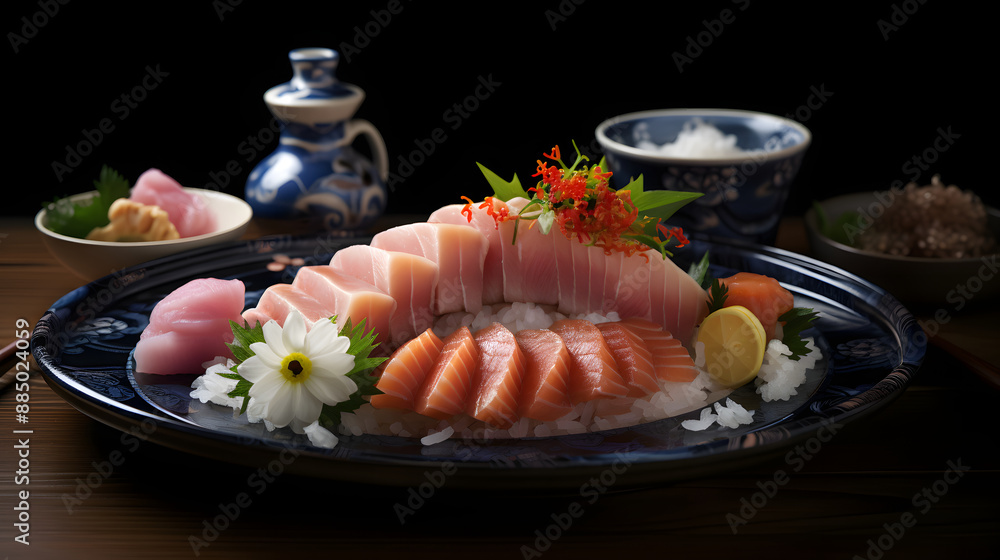 Japanese sashimi platter food photography poster background Japanese sashimi platter food photography poster background