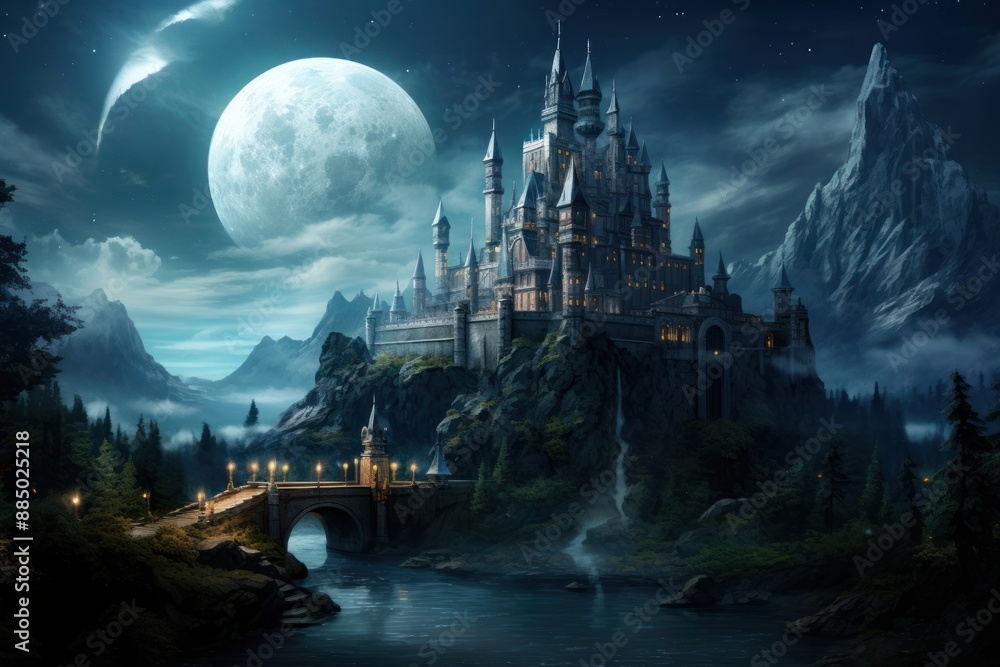 Obraz premium Fantasy castle architecture astronomy building.