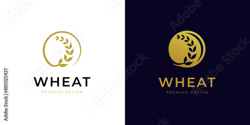 gold wheat logo icon design. circle shape with wheat symbol design vector logo illustration for rice farming logo template