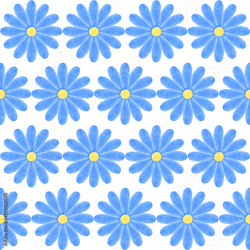seamless pattern: blue with yellow flowers against white © romantiche