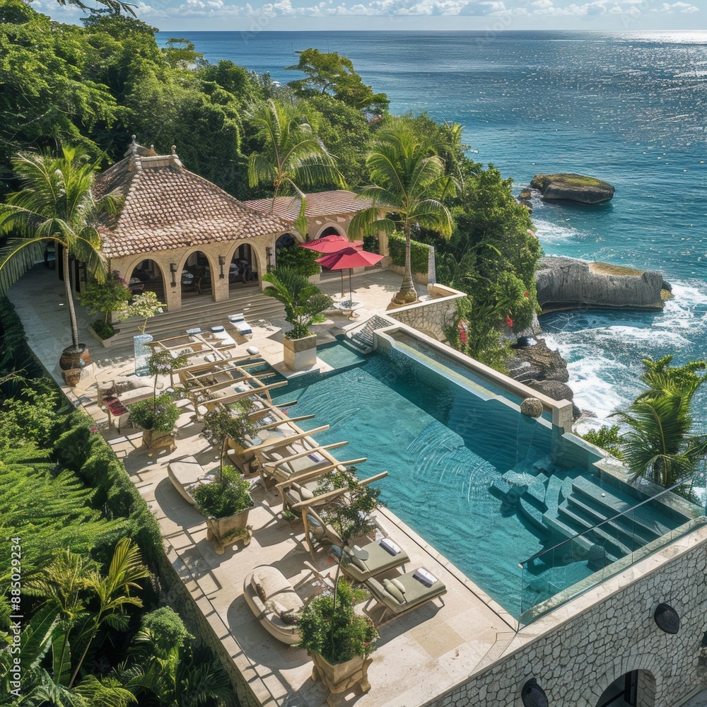 Fototapeta premium Immerse yourself in an extravagant preferred getaway where every detail is adorned with red carpet treatment and unparalleled luxury, creating an unforgettable escape of opulence and indulgence.