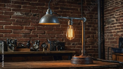 A rugged industrial style desk lamp made from metal