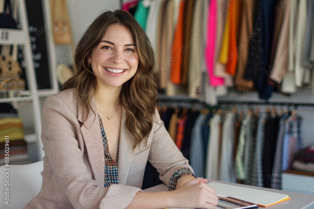 Smiling saleswoman standing proud on a clothes shop Smiling saleswoman standing proud on a clothes shop