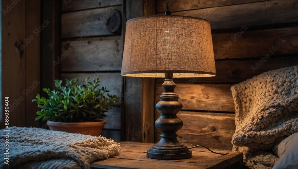 A rustic table lamp made from reclaimed wood and iron
