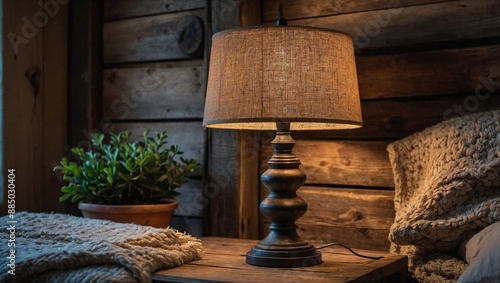 Obraz na płótnie A rustic table lamp made from reclaimed wood and iron w salonie