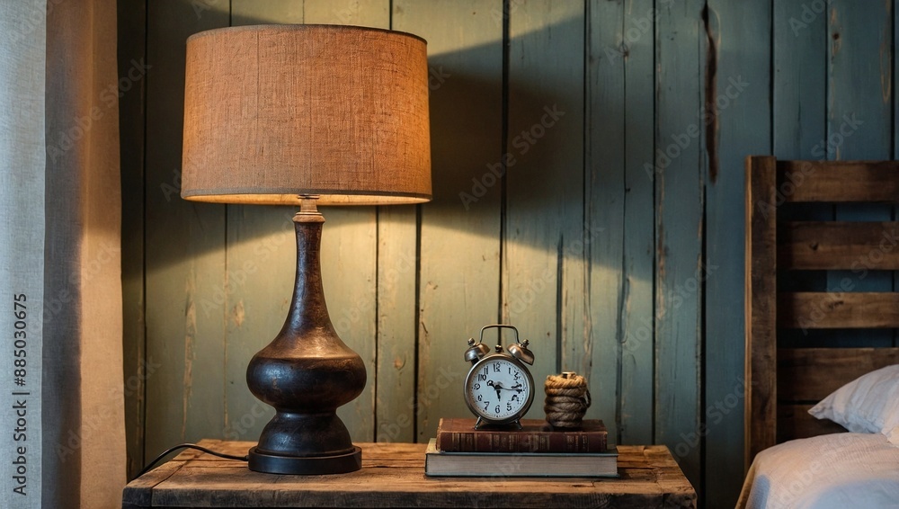 A rustic table lamp made from reclaimed wood and iron