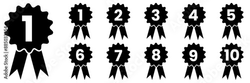 Ranking medal icon set, 1st to 10th batch