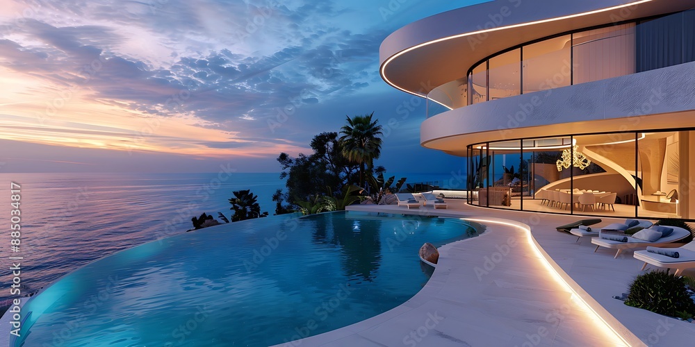 Fototapeta premium Sleek and futuristic minimalist house front with curved lines