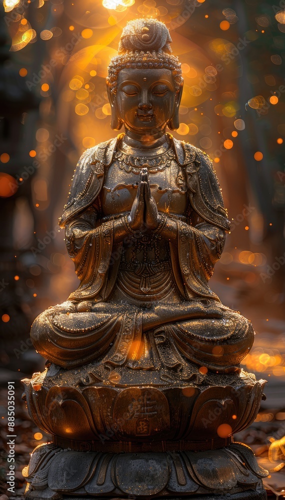 Fototapeta premium Serene Buddha Statue in a Golden Garden