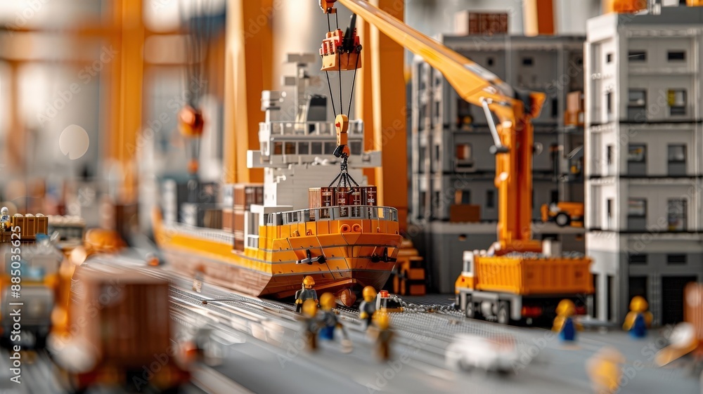 A close-up view of a cargo ship being loaded with containers, highlighting the intricate machinery and bustling activity on the dock. A close-up view of a cargo ship being loaded with containers, highlighting the intricate machinery and bustling activity on the dock.