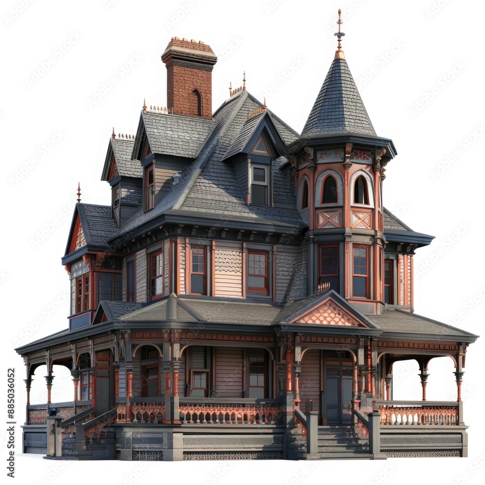 Majestic Victorian Mansion in Photo Realistic Style on White Background Majestic Victorian Mansion in Photo Realistic Style on White Background