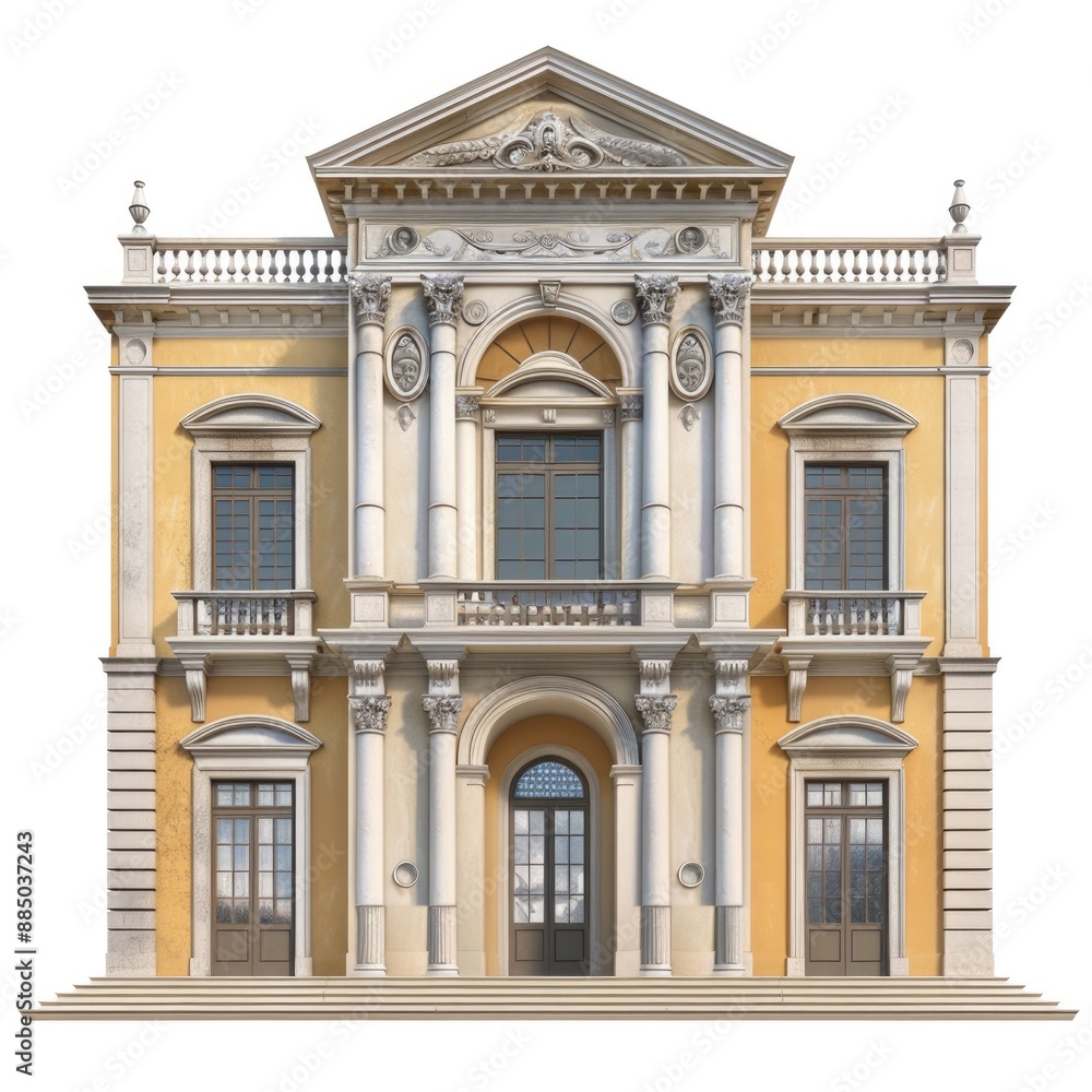Obraz premium Majestic Neoclassical Palazzo Facade Isolated on White Background