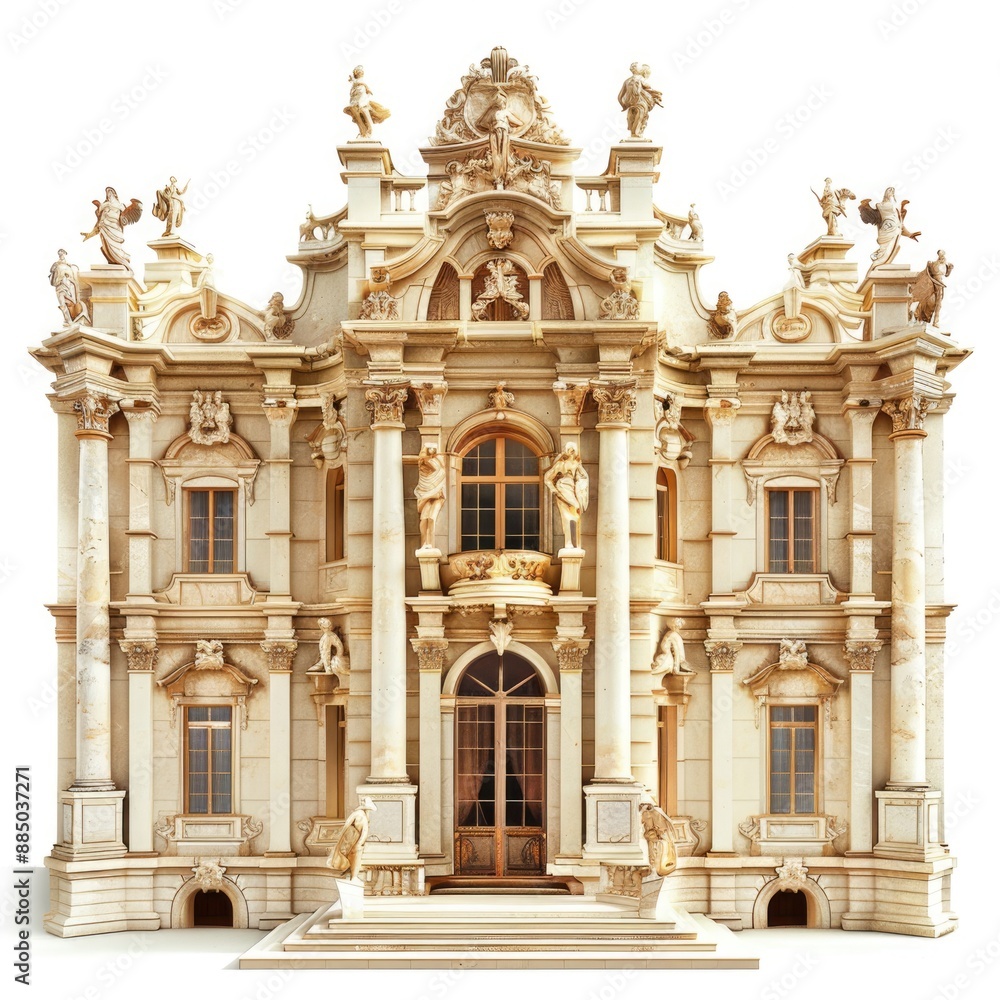 Fototapeta premium Majestic Baroque-Inspired Palace in Stunning Photo Realism Isolated on White Background
