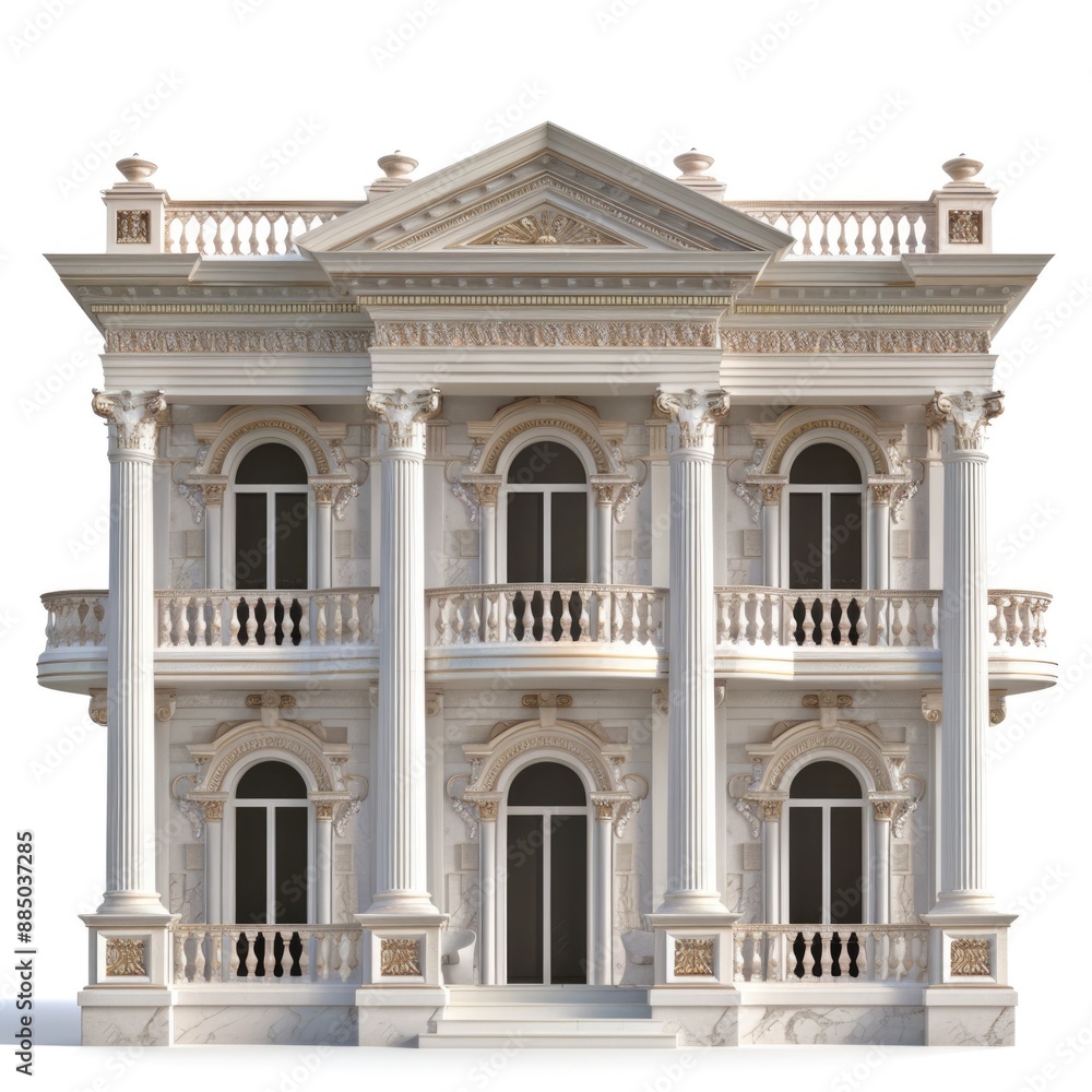 Neoclassical Palazzo Architectural 3D Render on White Background Neoclassical Palazzo Architectural 3D Render on White Background
