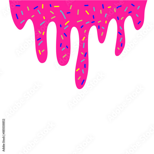 Pink ice cream melted with colorful cute candy sprinkles