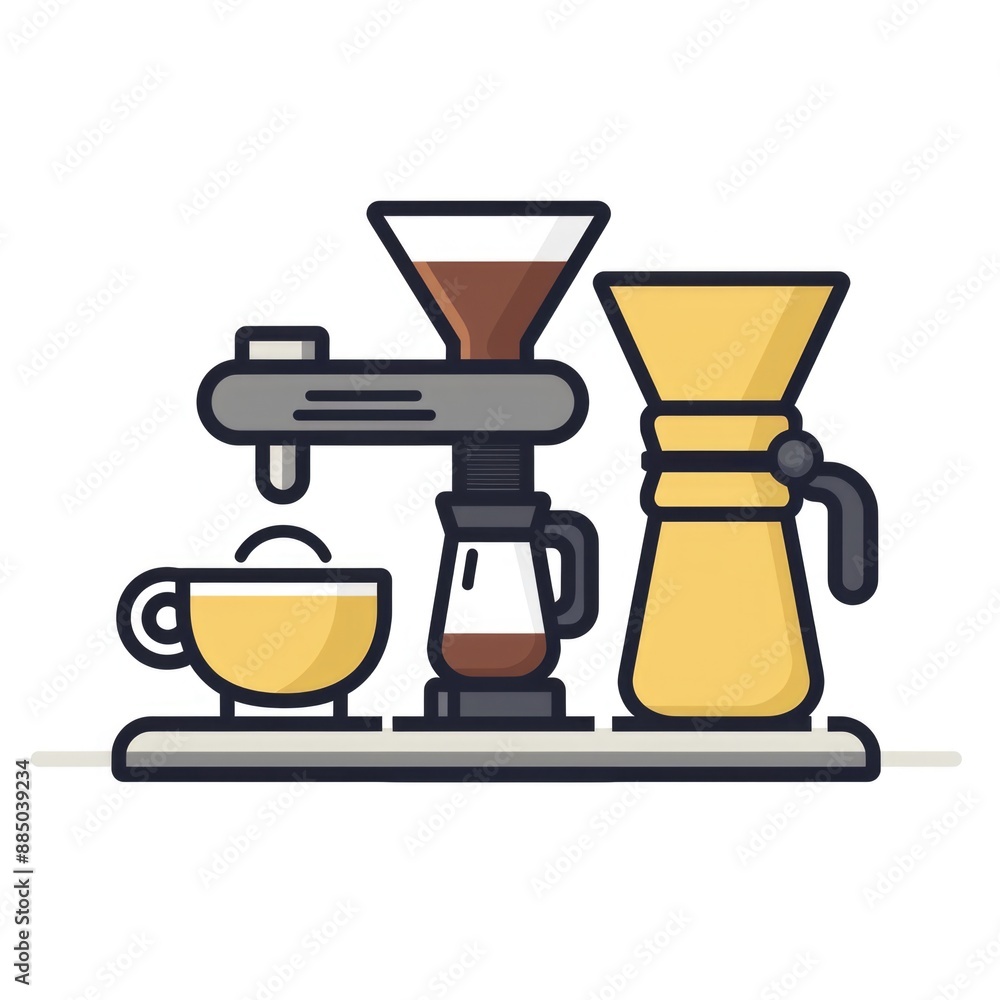 Coffee Brewing Equipment Icon Set on White Background