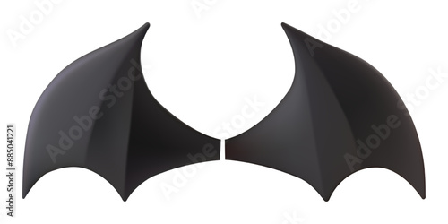 Bat wings silhouette. Halloween flying vampire cute 3d costume. Dracula demon character dark wing elements. Vector feather icon set. Isolated realistic plastic decor for devil monster masquerade