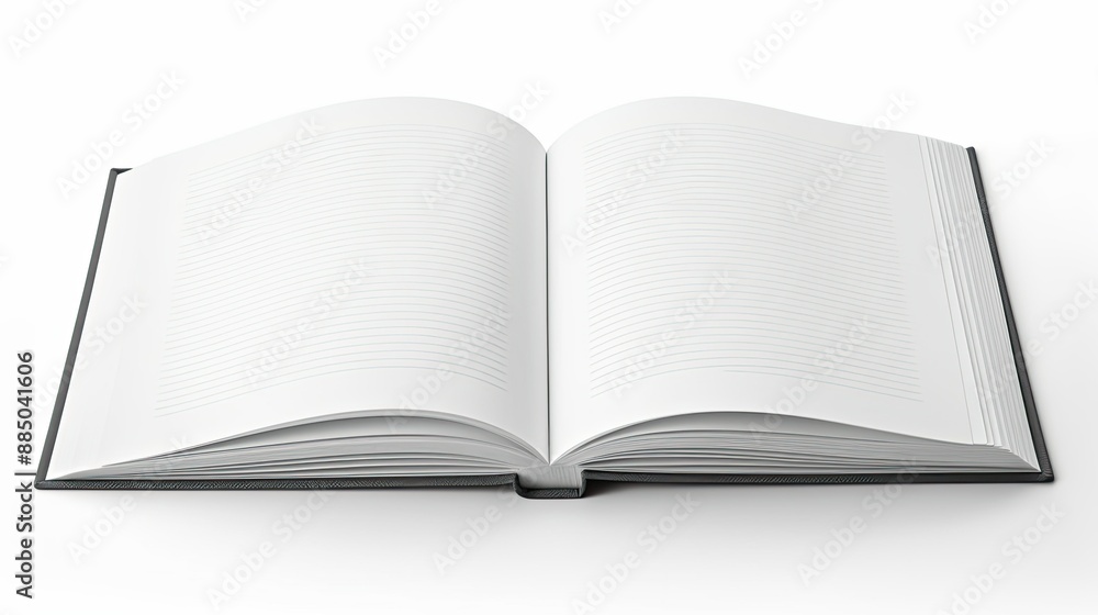 Open book with lined pages, black cover on white background. Suitable for education, reading, writing, publishing concepts in design projects Open book with lined pages, black cover on white background. Suitable for education, reading, writing, publishing concepts in design projects