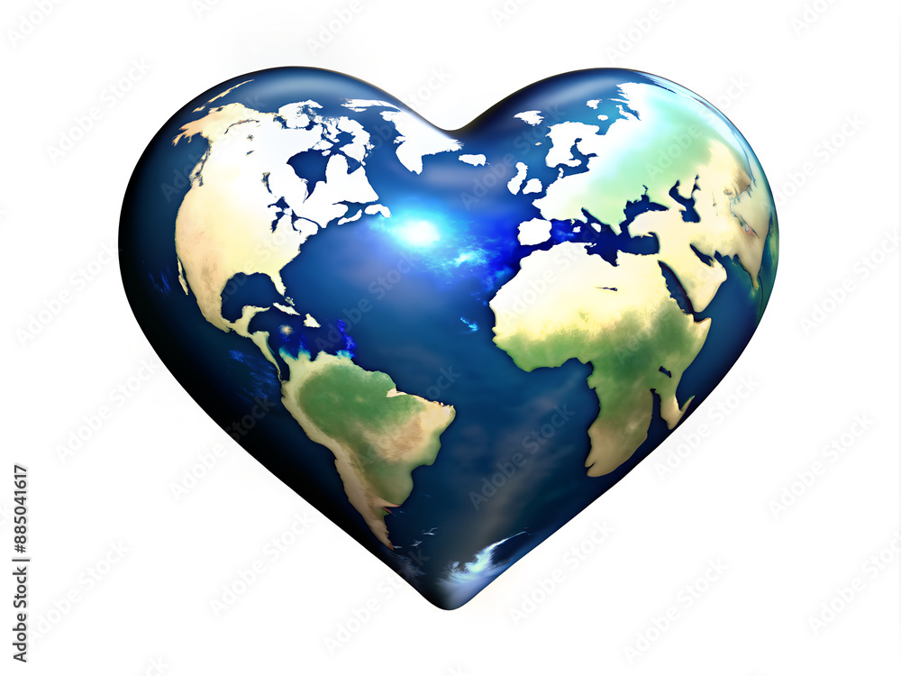 Naklejka premium Earth in the shape of a heart on a white background.