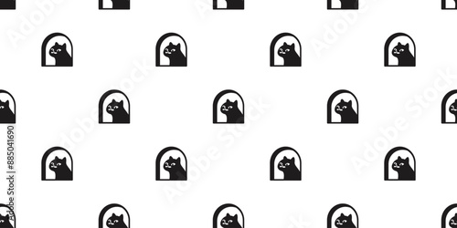 cat seamless pattern black kitten moustache window calico neko vector cartoon pet doodle tile background gift wrapping paper repeat wallpaper scarf isolated illustration design