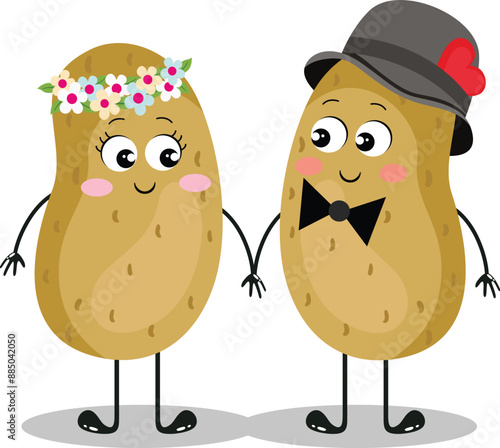 Couple of potato character mascot in love