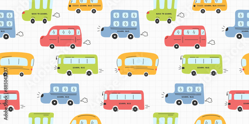 Seamless childish vector pattern with funny buses