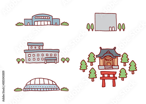 手描きのゆるくかわいい建物のイラスト