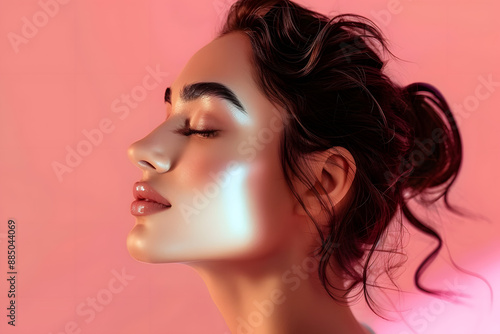 Perfection in profile Studio shot of a beautiful young woman posing with her eyes closed against a pink background