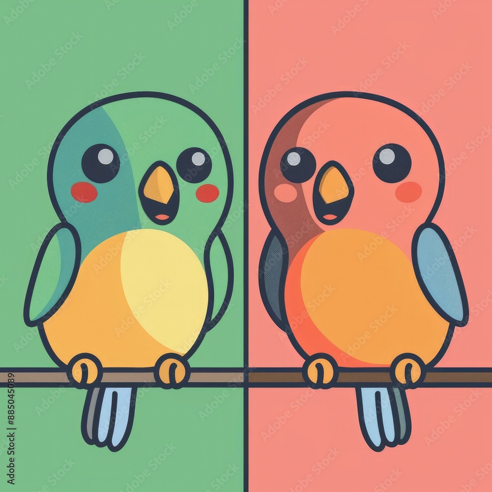 Fototapeta premium A differences activity with cartoon birds, a fun and engaging coloring page