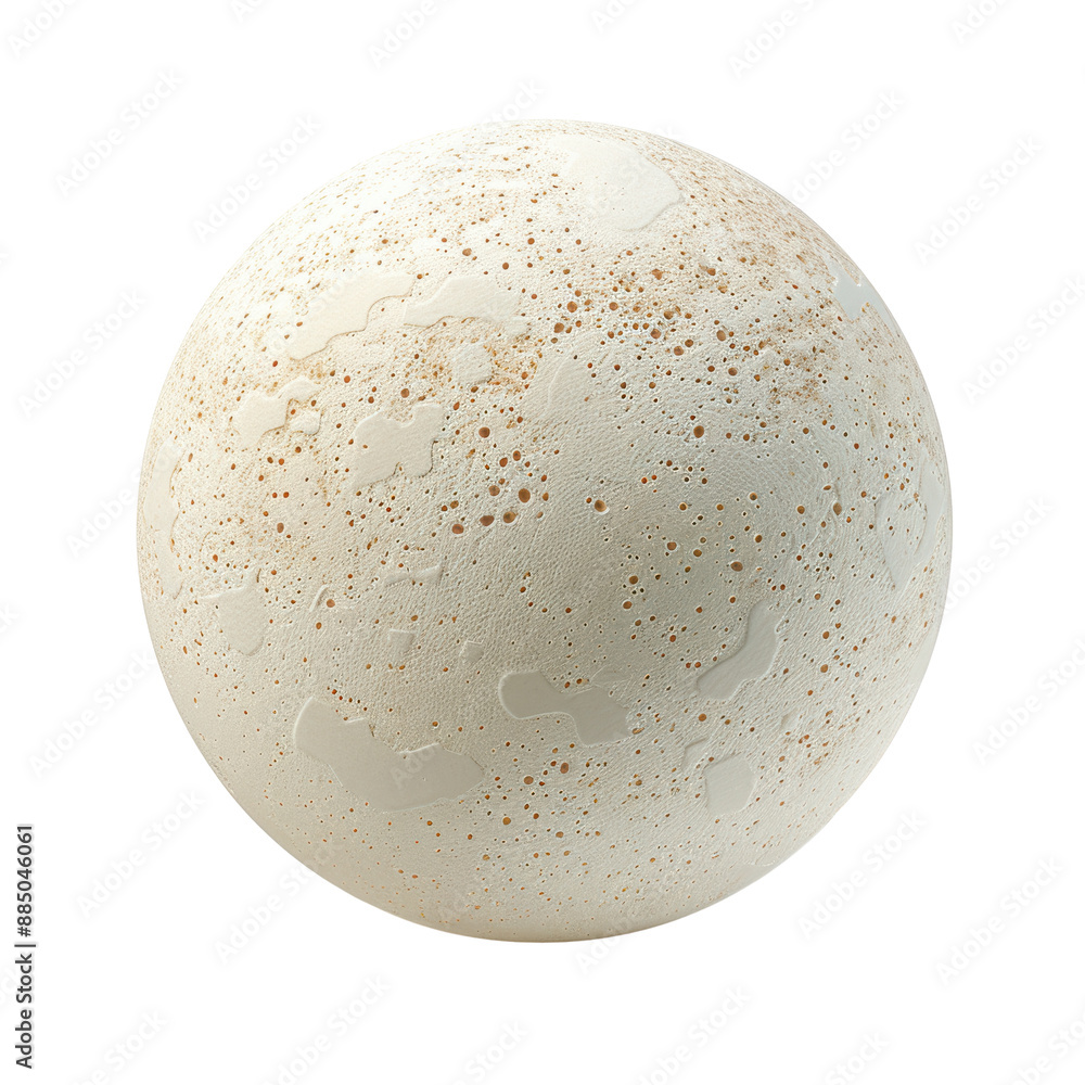 A close-up of a white sphere with a rough texture and scattered brown dots, resembling a celestial body. A close-up of a white sphere with a rough texture and scattered brown dots, resembling a celestial body.