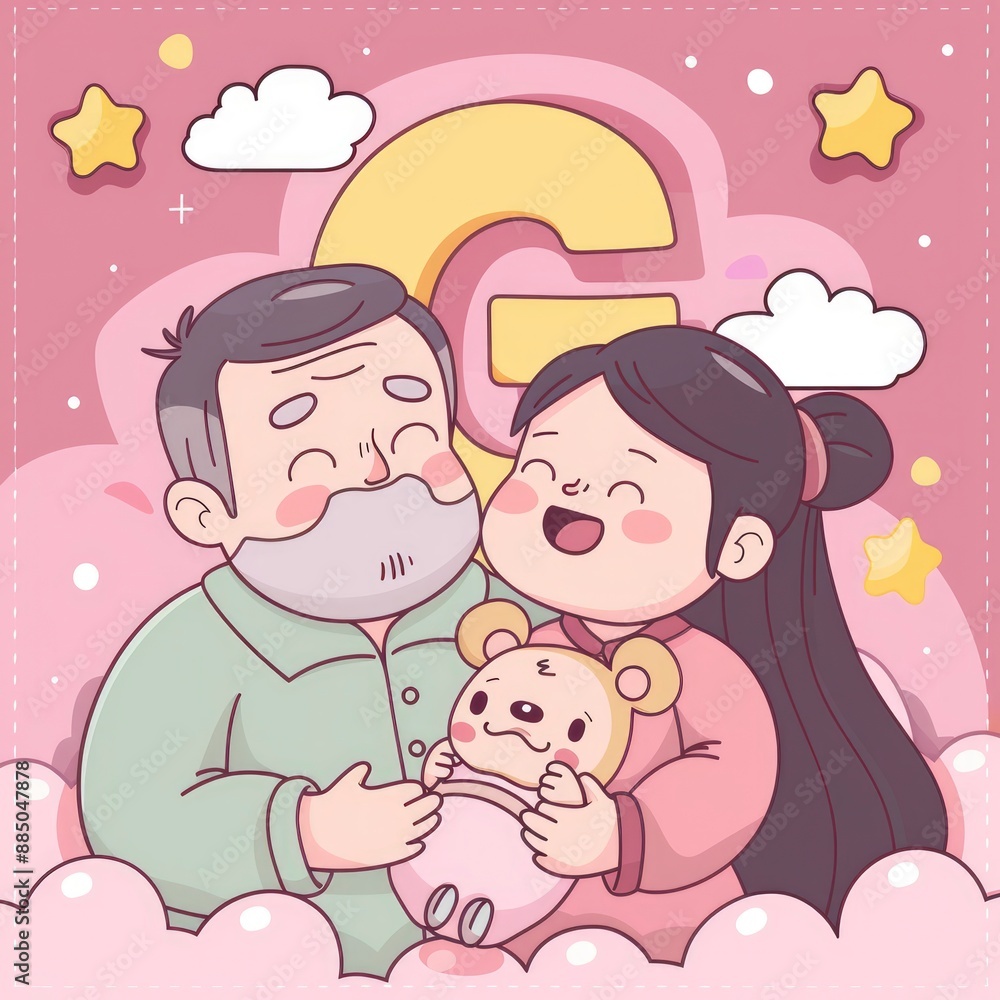 A flashcard with the letter G is for grandfather, a vector illustration capturing family warmth A flashcard with the letter G is for grandfather, a vector illustration capturing family warmth