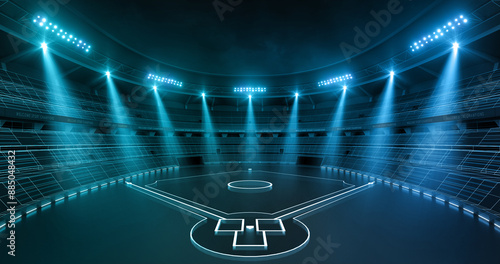 Canvas Print Futuristic baseball stadium at night with shining spotlights and thrilling atmosphere before sport event