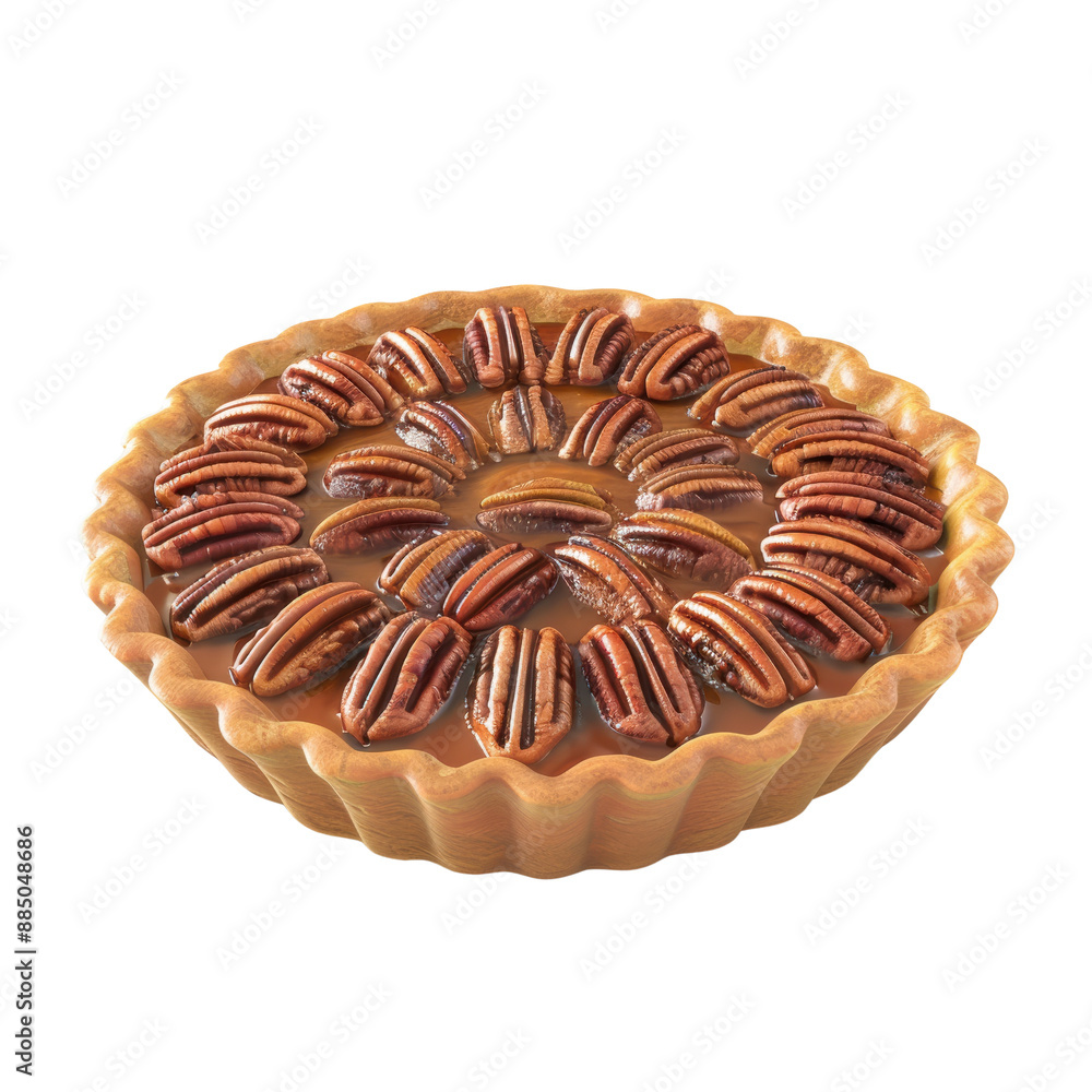 A whole pecan pie with a golden crust and a generous amount of pecans. A whole pecan pie with a golden crust and a generous amount of pecans.