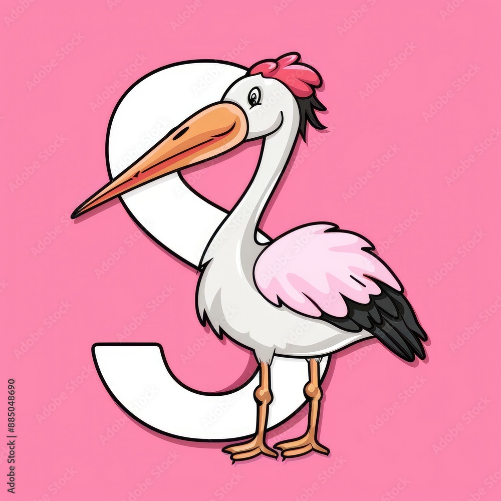 Fototapeta premium A flashcard with the letter S is for stork, a vector illustration promoting learning
