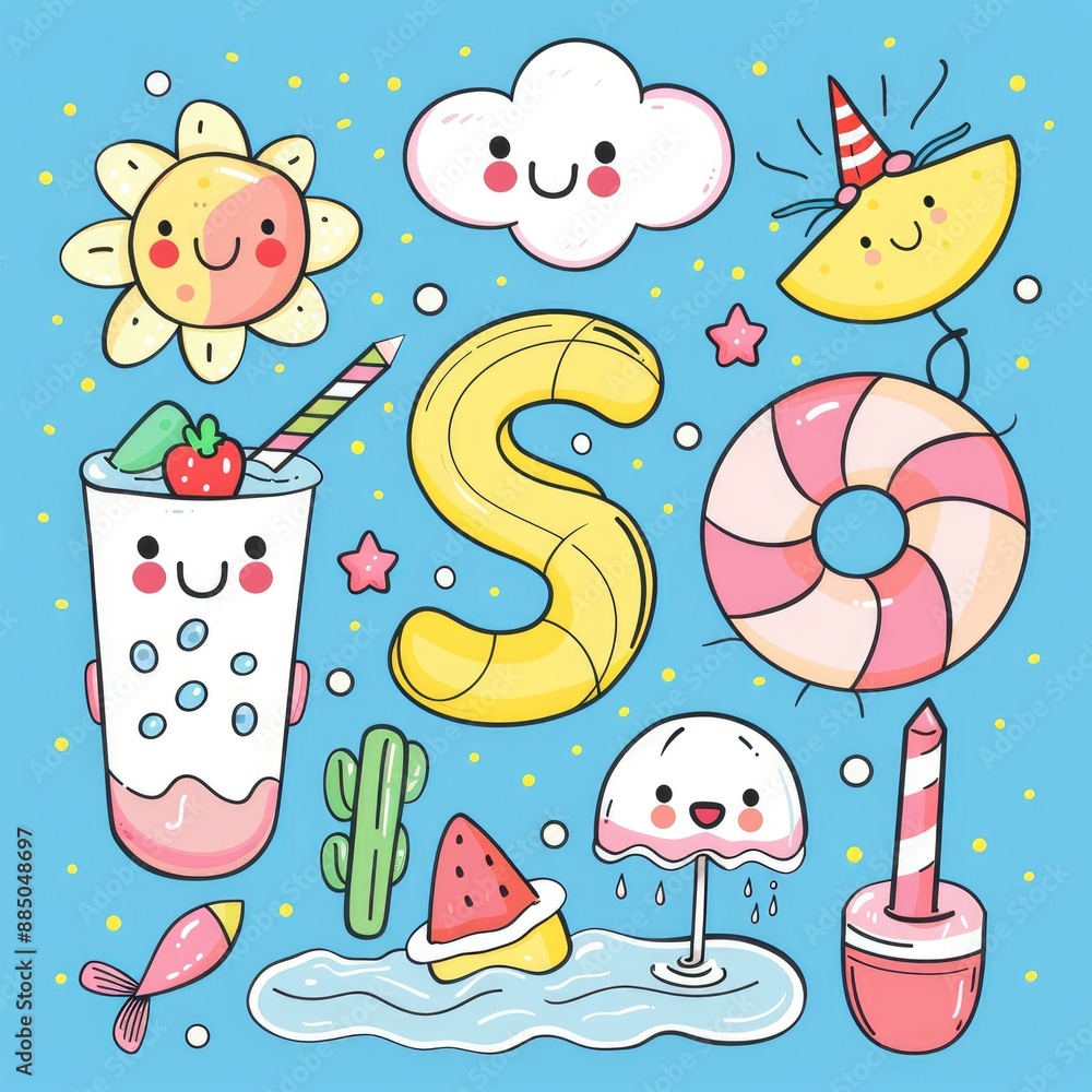 A flashcard with the letter S is for swimming, a vector illustration capturing the fun of water activities