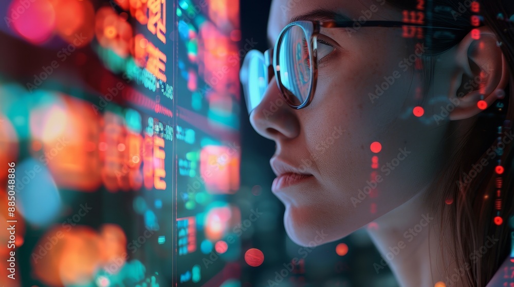 In glasses, women read HTML scripts and programs, plus cyber security research, data analytics, and holograms of data. In glasses, coding and IT people read html scripts and programs. In glasses, women read HTML scripts and programs, plus cyber security research, data analytics, and holograms of data. In glasses, coding and IT people read html scripts and programs.