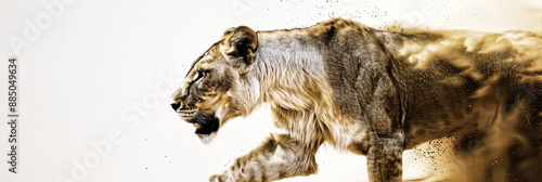 獲物を狙ってダッシュする迫力のあるライオンのサイドビュー photo