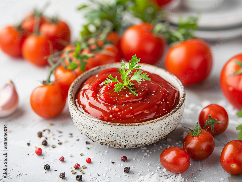 Bowl of Homemade Tomato Sauce With Fresh Tomatoes and Herbs Bowl of Homemade Tomato Sauce With Fresh Tomatoes and Herbs