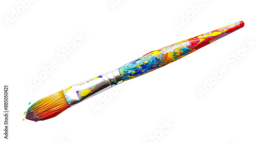 Paint brush covered in paint, used
