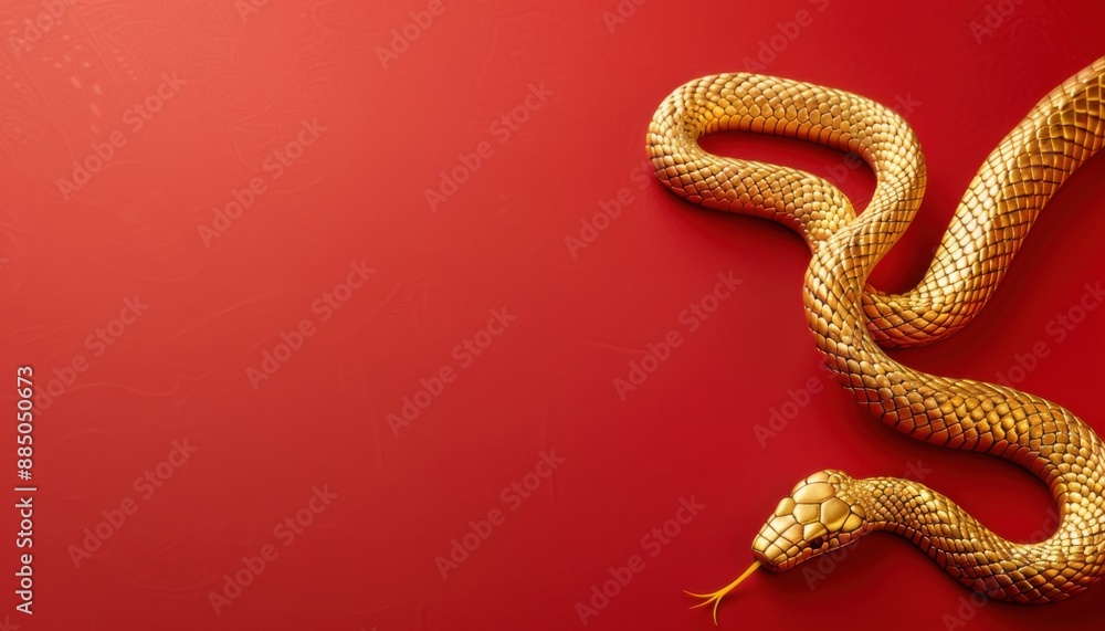 Golden Snake on Red Background for Chinese New Year Golden Snake on Red Background for Chinese New Year