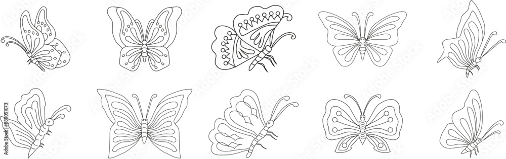 Obraz premium butterfly wings set with different movements isolated on transparent background. butterfly wings drawing png.