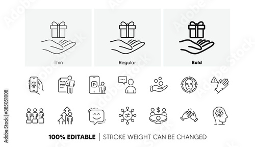 Face detect, Donation money and Job interview line icons. Pack of Electric app, Use gloves, Employee result icon. Discrimination, Users chat, Equity pictogram. Smile face, Meeting, Phone video. Vector
