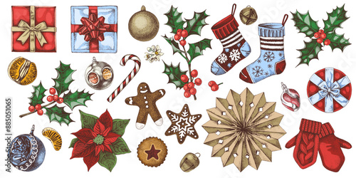 Hand drawn Christmas and New Year set