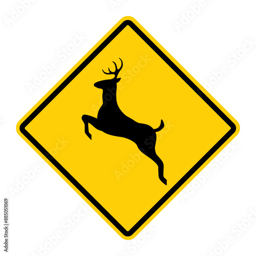 Deer Crossing warning road sign. Vector