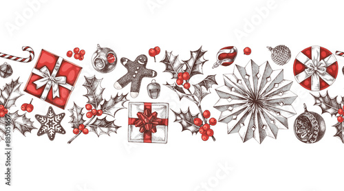 Christmas seamless border made with clipping mask