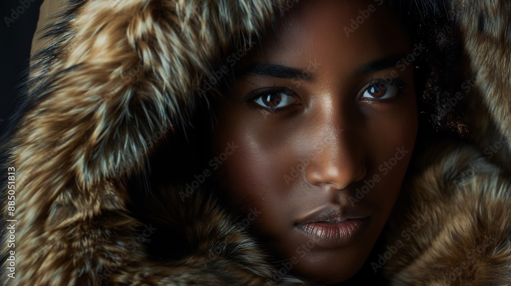 Portrait of beautiful woman wearing fur coat, Portrait of beautiful woman wearing fur coat,