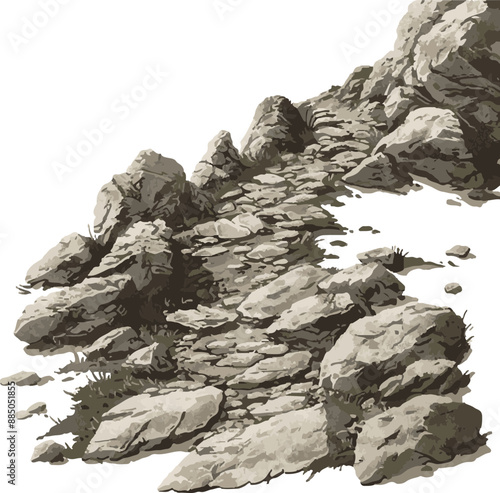 Illustrated Rocky Pathway Symbolizing Life's Journey with Ample Copy Space