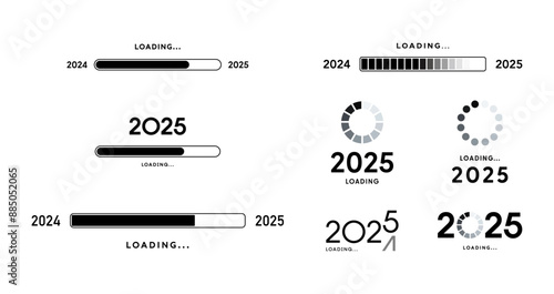 2025 loading bar set. New Year progress countdown collection